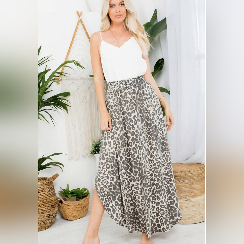 NWOT Sweet Lovely By Jen 1XL Cheetah Animal Print Flowy Knit Maxi Length Skirt